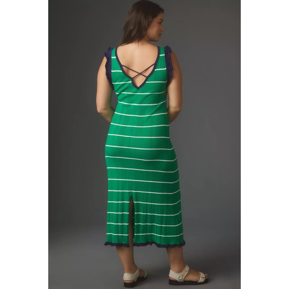 Daily Practice By Anthropologie Green White Stripe Midi Ribbed Dress Size XS - Picture 7 of 8